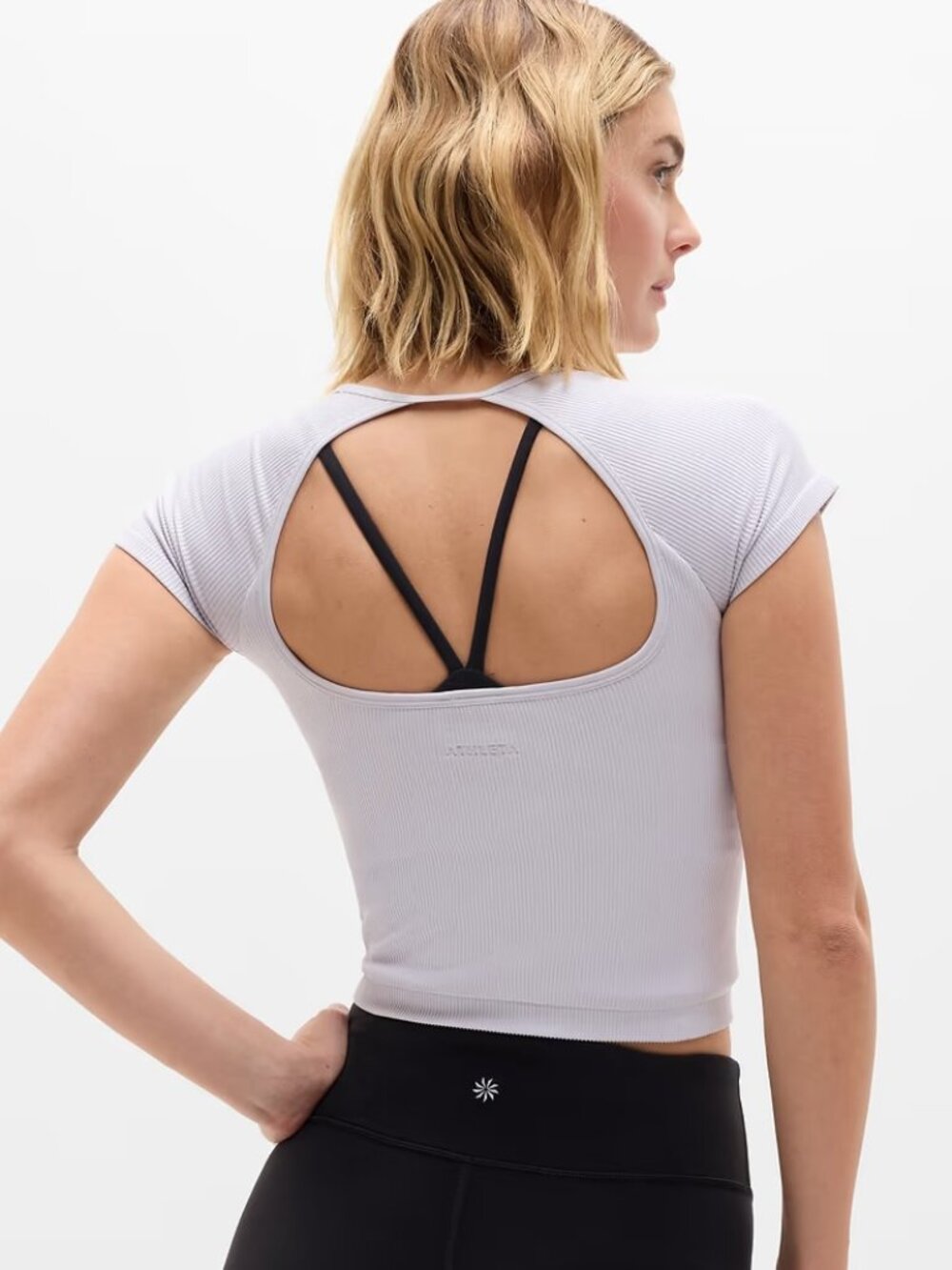 New Athleta S Recharge Seamless Open Back Tee Dove Rib Blue Grey Small